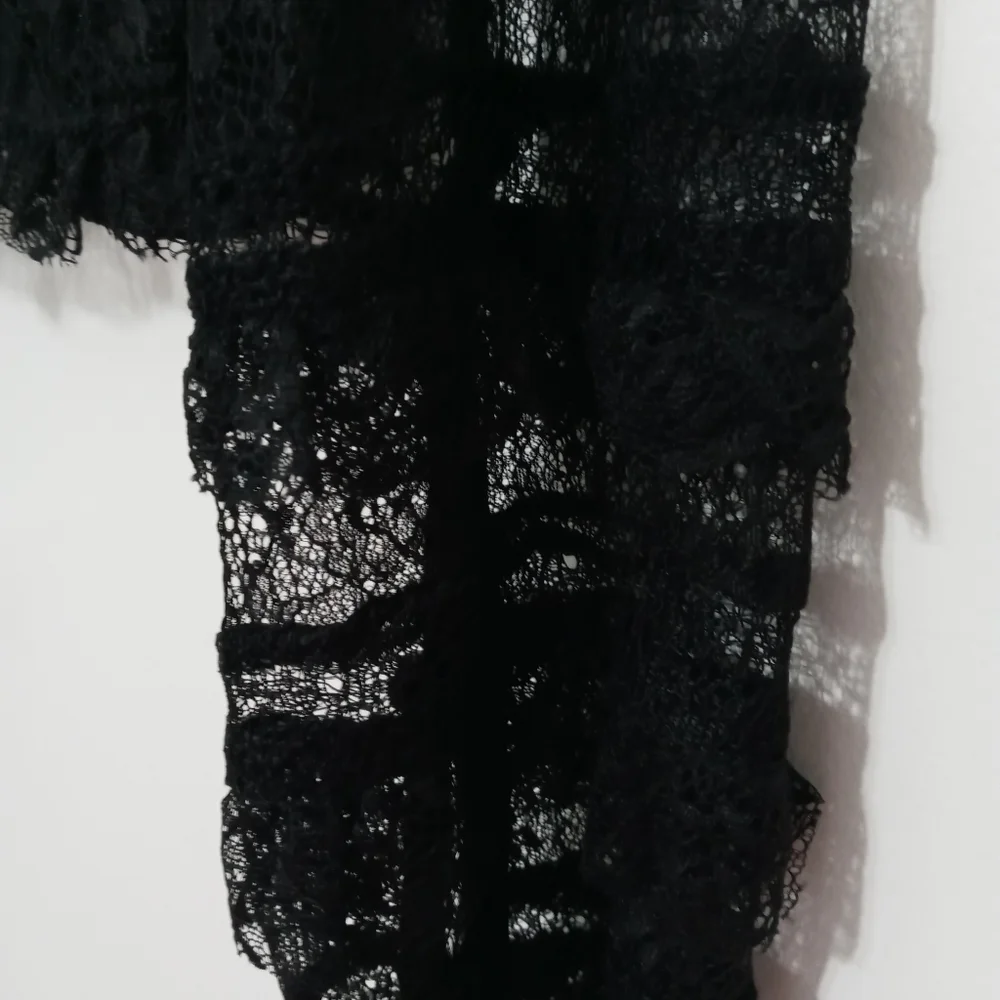Zara Trafaluc Sheer Lace Long Sleeve Blouse Buttons in Back Of Neck